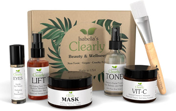 Flawless Natural Skin Care Gift Set For Women | 6 Piece Beauty Set For Her, Birthday, Christmas Gift Idea | Rose Facial Toner, Eye Serum, Face Oil And Cream, Charcoal Mask | Handmade In Usa