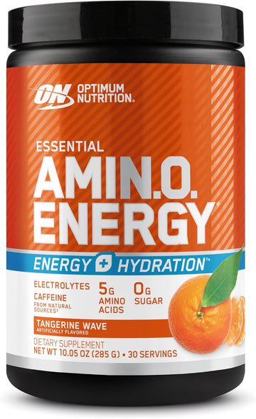 Optimum Nutrition Amino Energy Powder Plus Hydration, With Bcaa, Electrolytes, And Caffeine, Tangerine Wave, 30 Servings (Packaging May Vary)