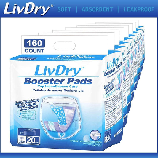 Livdry Incontinence Booster Pads, Use With Adult Diapers For Women And Men, Extra Comfort Softness, Disposable Pad (160 Count, Regular Length)