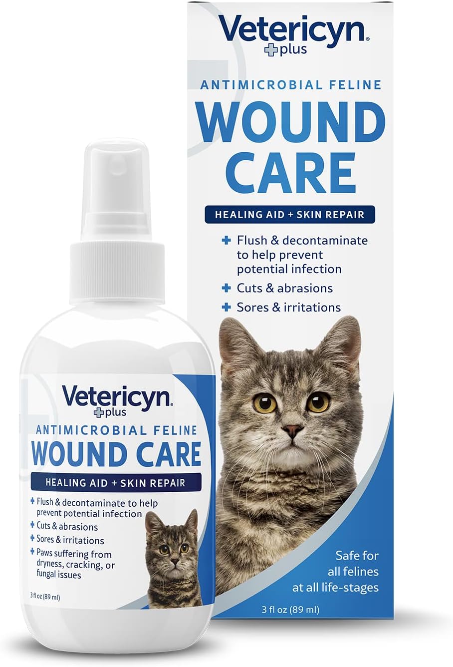 Vetericyn Plus Cat Wound Care Spray | Feline Healing Aid and Skin Repair for Wounds, Sores, and Abrasions, Provides Itch Relief for Cats Irritated Skin. 3 ounces