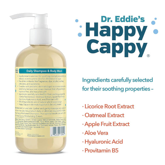 Happy Cappy Dr. Eddie'S Daily Shampoo & Body Wash For Children, Soothes Dry, Itchy, Sensitive, Eczema Prone Skin, Dermatologist Tested, No Fragrance, No Dye, 8 Fl Oz