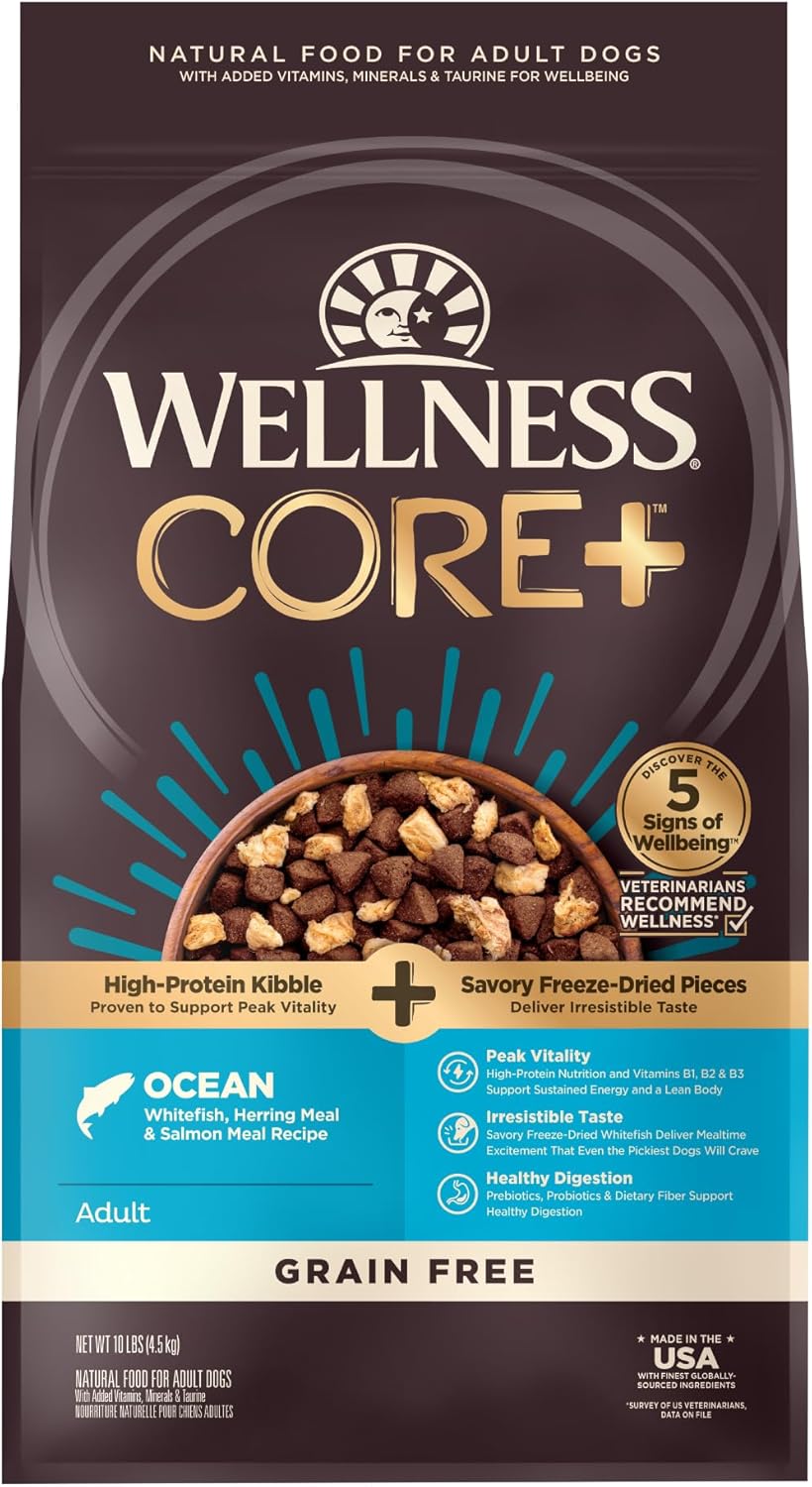 Wellness Core+ (Formerly Rawrev) Grain Free Ocean Whitefish, Herring Meal & Salmon Meal Recipe, 10 Pound Bag