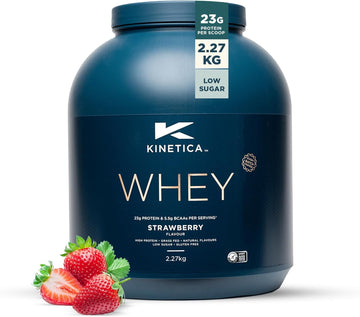 Kinetica Sports Whey Protein Powder - Strawberry Flavour |23G Protein/Serve, 76 Servings/2.27Kg Pack |Gluten Free Supplement |Optimum For Muscle Growth & Recovery |Mixes Well With Water, Milk & Shakes