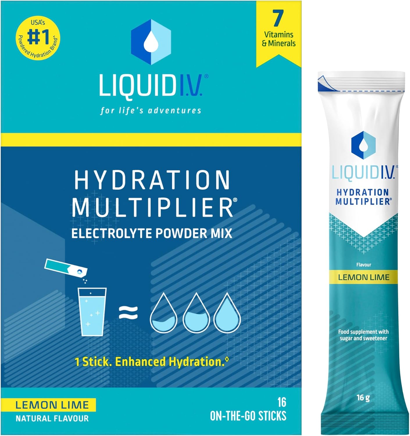 Liquid I.V. Hydration Multiplier Lemon Lime Electrolyte Powder Mix | Hydration Powder Sachets | Easy Open Single-Serving | 16 Sachets