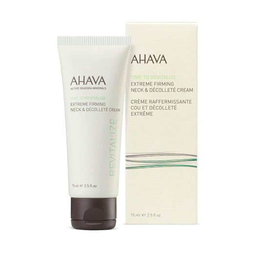 Ahava Time To Revitalize Extreme Firming Neck & Décolleté Cream - Promotes Firmness, Nourishes & Softens, Reduce Signs Of Aging, Includes Osmoter, Resveratrol, Goji Berry & Matrixyl 3000, 2.5 Fl.Oz