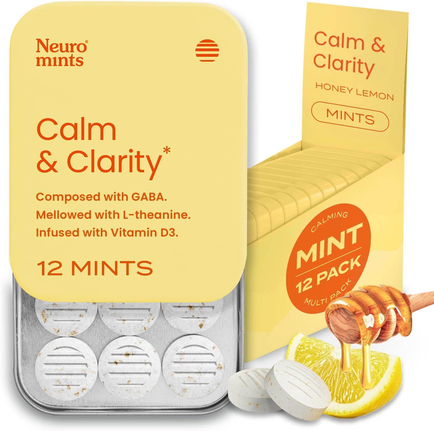 Neurogum Calm & Clarity Mints (144 Pieces) - Sugar Free With L-Theanine + Gaba + Vitamin D3 - Nootropic Brain Supplements For Memory - Enhances Calm, Stress Relief For Men & Women - Honey Lemon