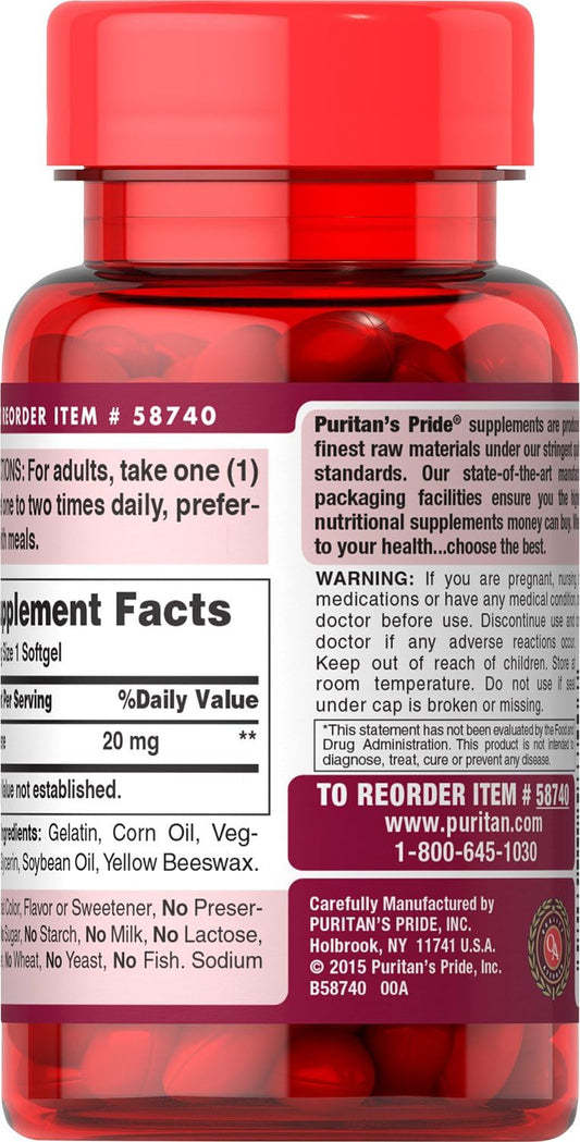 Puritan'S Pride Lycopene Softgel 20 Mg, Promotes Prostate And Heart Health, 60 Count