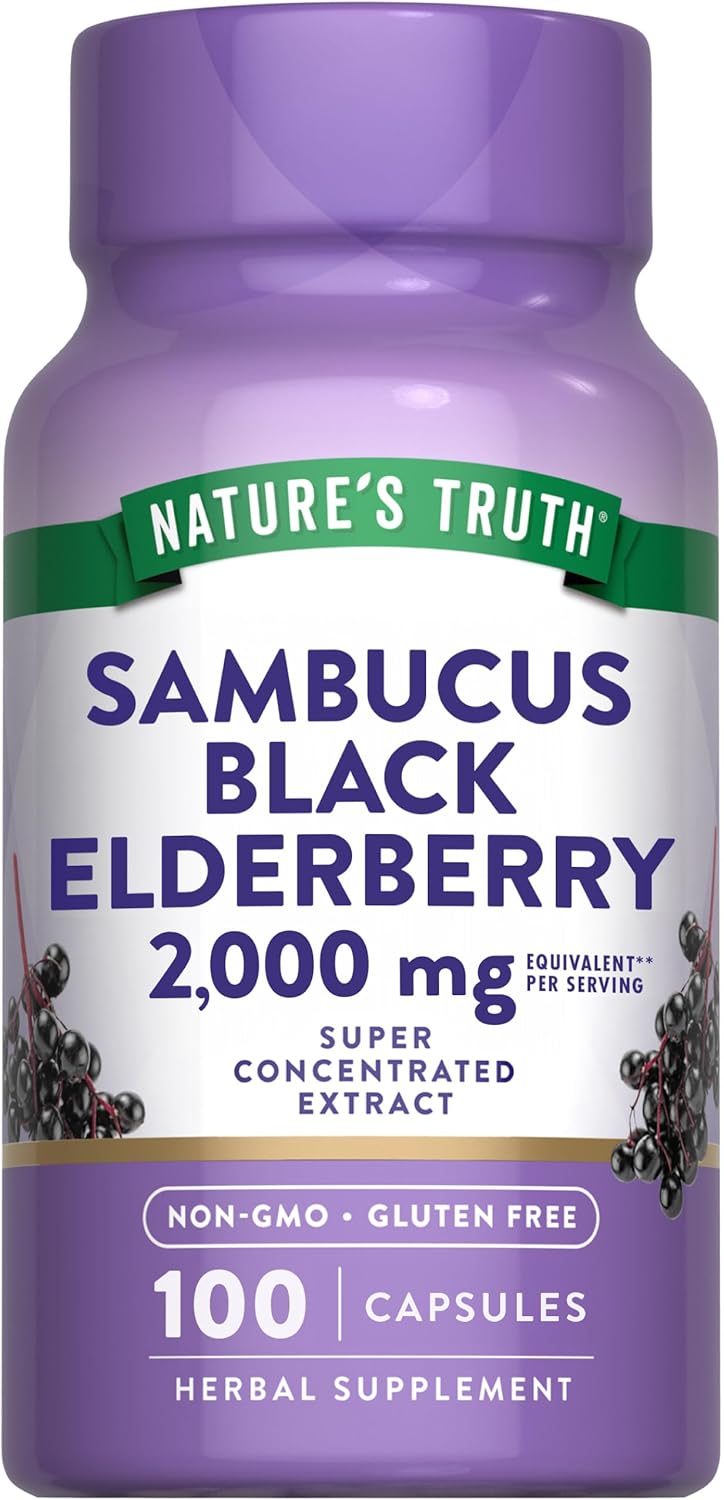 Nature'S Truth Black Elderberry Capsules | 100 Count | Super Concentrated Sambucus Extract | Non-Gmo And Gluten Free Supplement