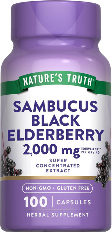 Nature'S Truth Black Elderberry Capsules | 100 Count | Super Concentrated Sambucus Extract | Non-Gmo And Gluten Free Supplement