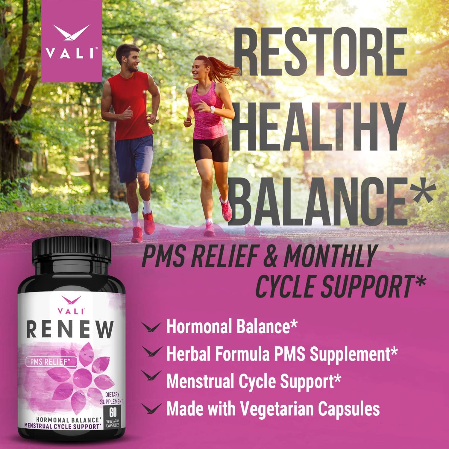 VALI Renew PMS Relief Supplement. Women’s Menstrual Cycle Support. Herbal Formula Vitamins Complex for Healthy Flow. Cramps, Mood & Monthly Period Health. Hormone Balance for Women, 60 Veggie Capsules : Health & Household