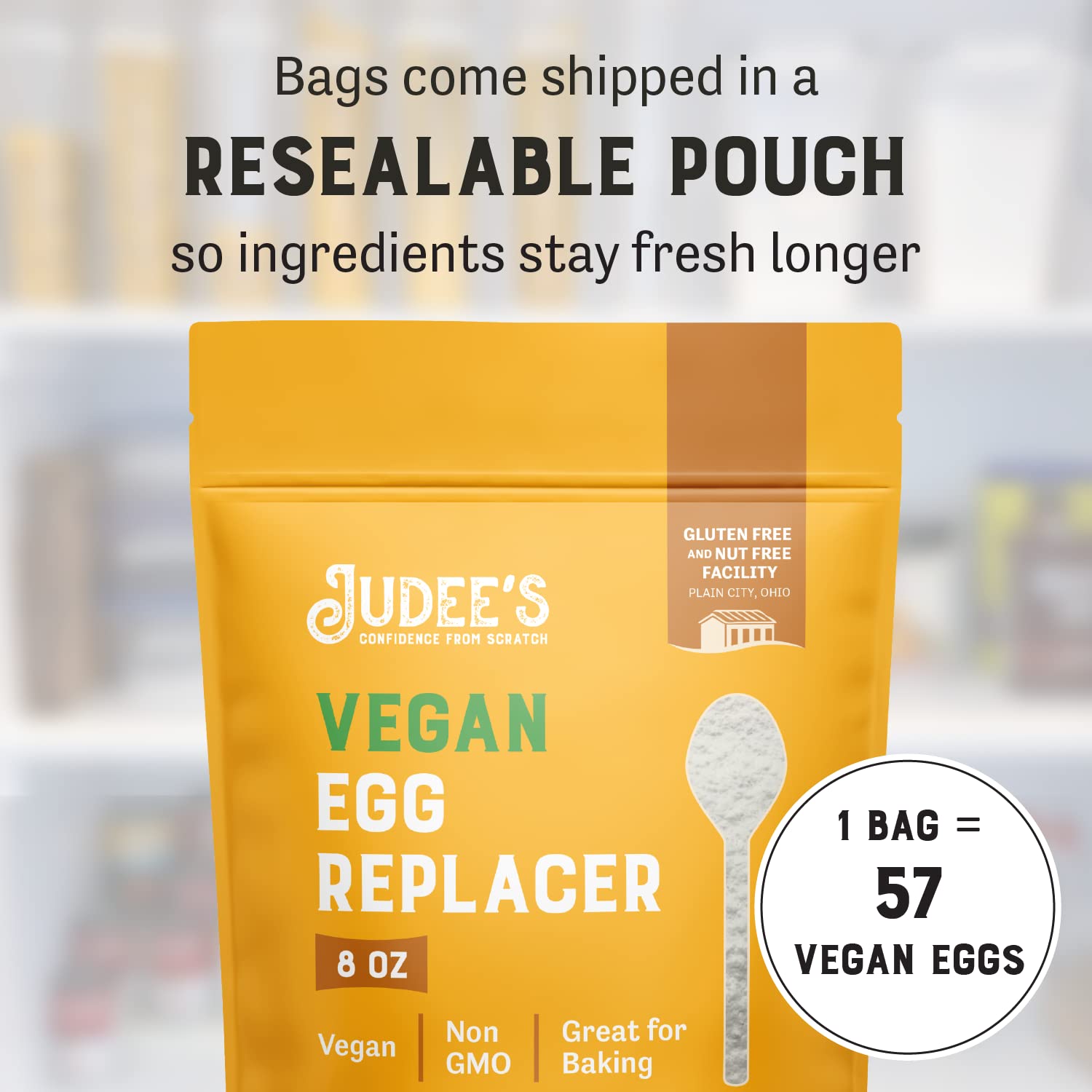 Judee's Vegan Egg Replacer Powder - 8 oz - Baking Supplies - Delicious and 100% Gluten-Free - Great for Homemade Treats and Baked Goods - No Unnecessary Additives and Keto-Friendly