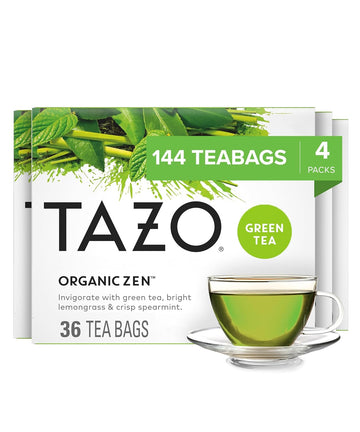 Tazo Organic Zen Green Tea Bags, 144 Total Tea Bags (36Ct - Pack Of 4)