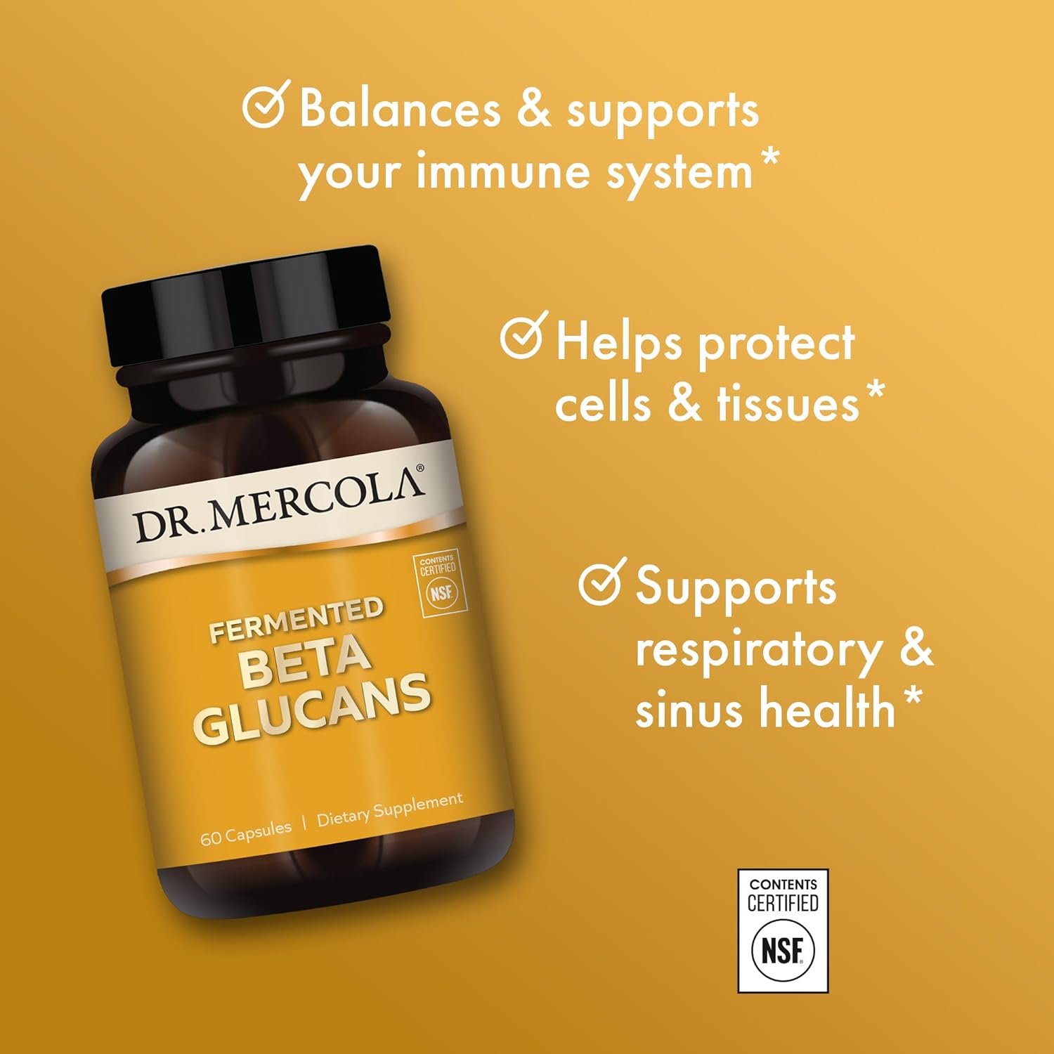 Dr. Mercola Fermented Beta Glucans, 30 Servings (60 Capsules), Dietary Supplement, Immune Support, Non-GMO, NSF Contents Certified : Health & Household