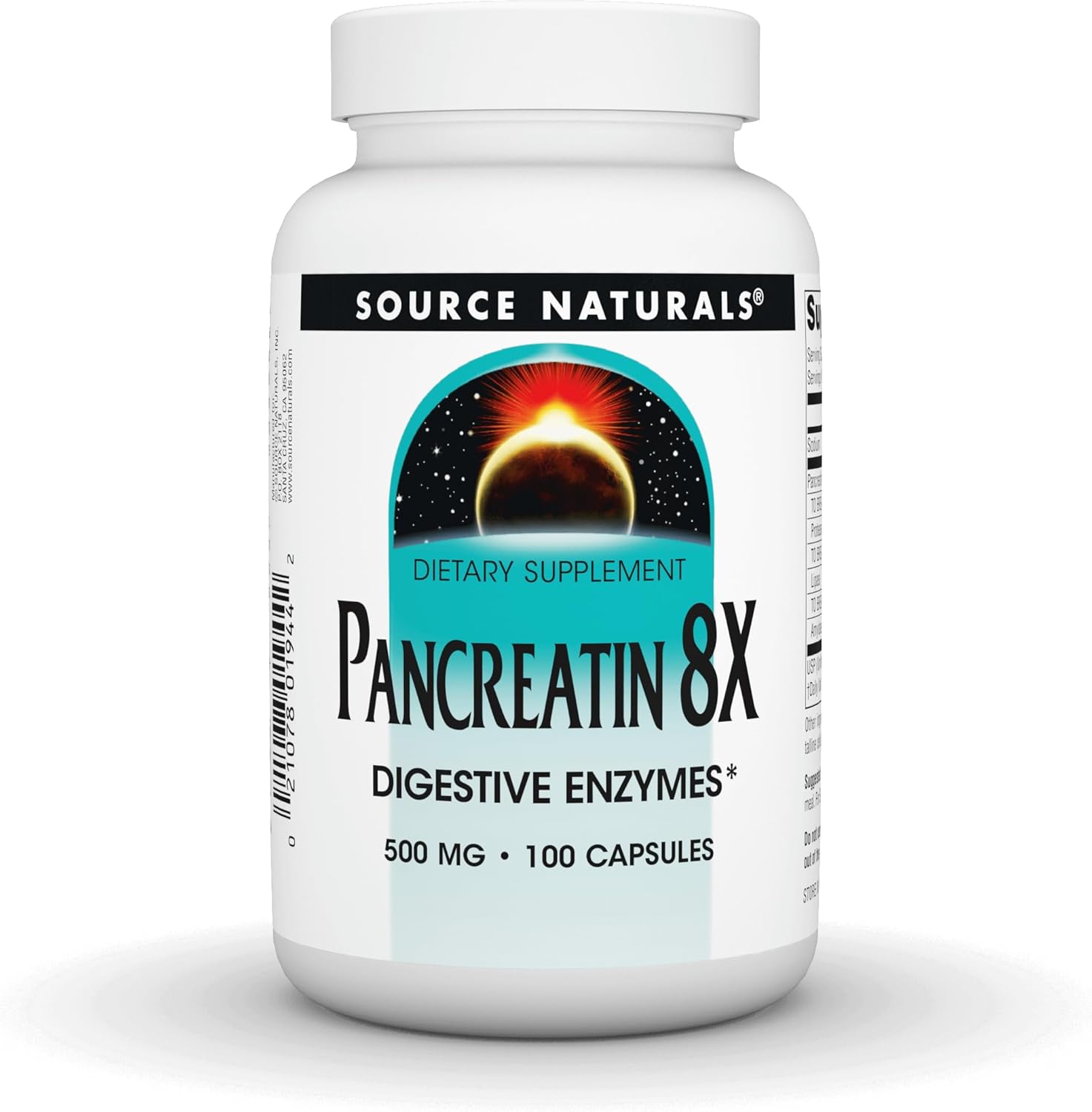 Source Naturals Pancreatin 8X, 500 Mg Digestive Enzymes - 100 Capsules