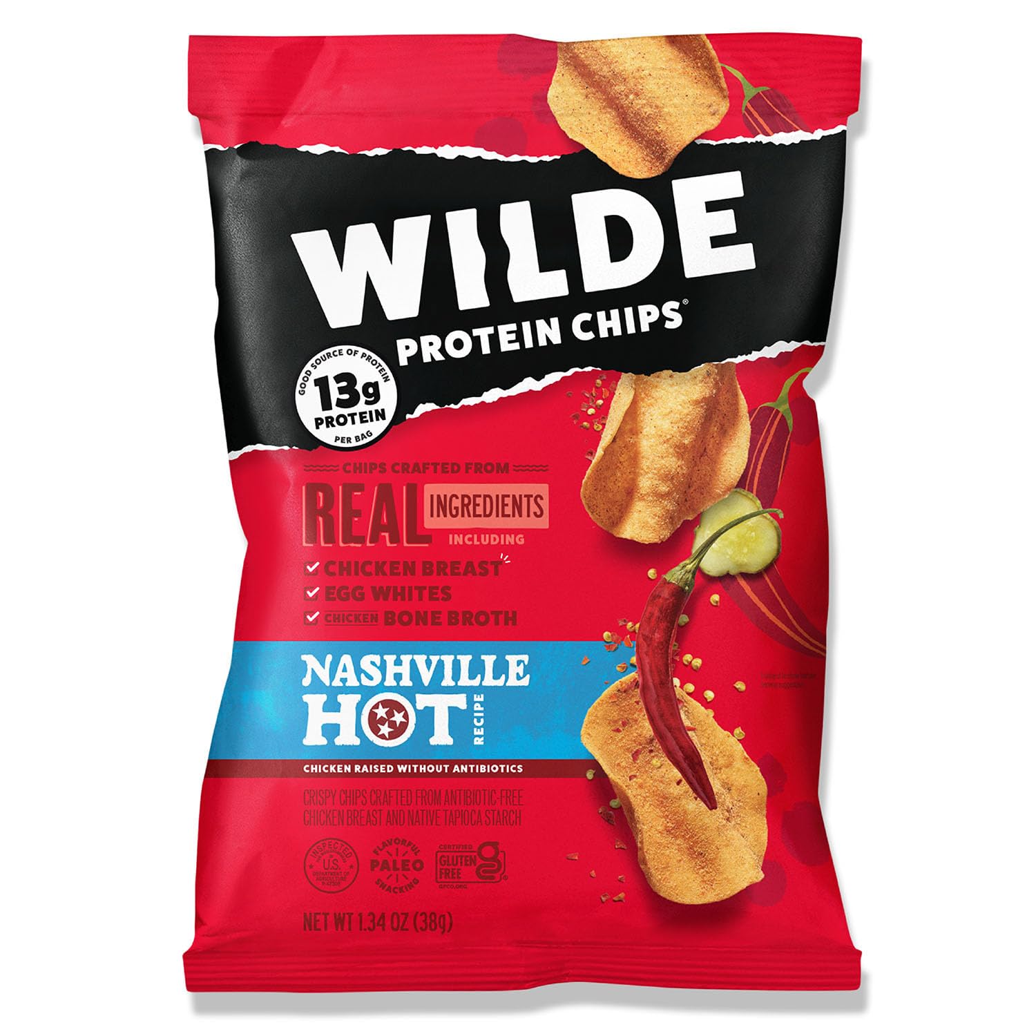 Wilde Nashville Hot Protein Chips, Thin And Crispy, High Protein, Keto Friendly, Made With Real Ingredients, 1.34Oz Bags (Pack Of 8)…