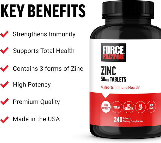 Force Factor Zinc 50mg, Zinc Supplements with Zinc Oxide Powder, Zinc