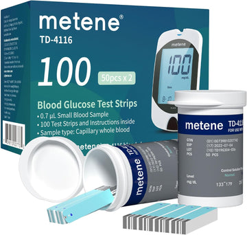 Metene Td-4116 Blood Glucose Test Strips, 100 Count Blood Sugar Test Strips For Diabetes, Use With Metene Td-4116 Blood Glucose Monitoring System Only