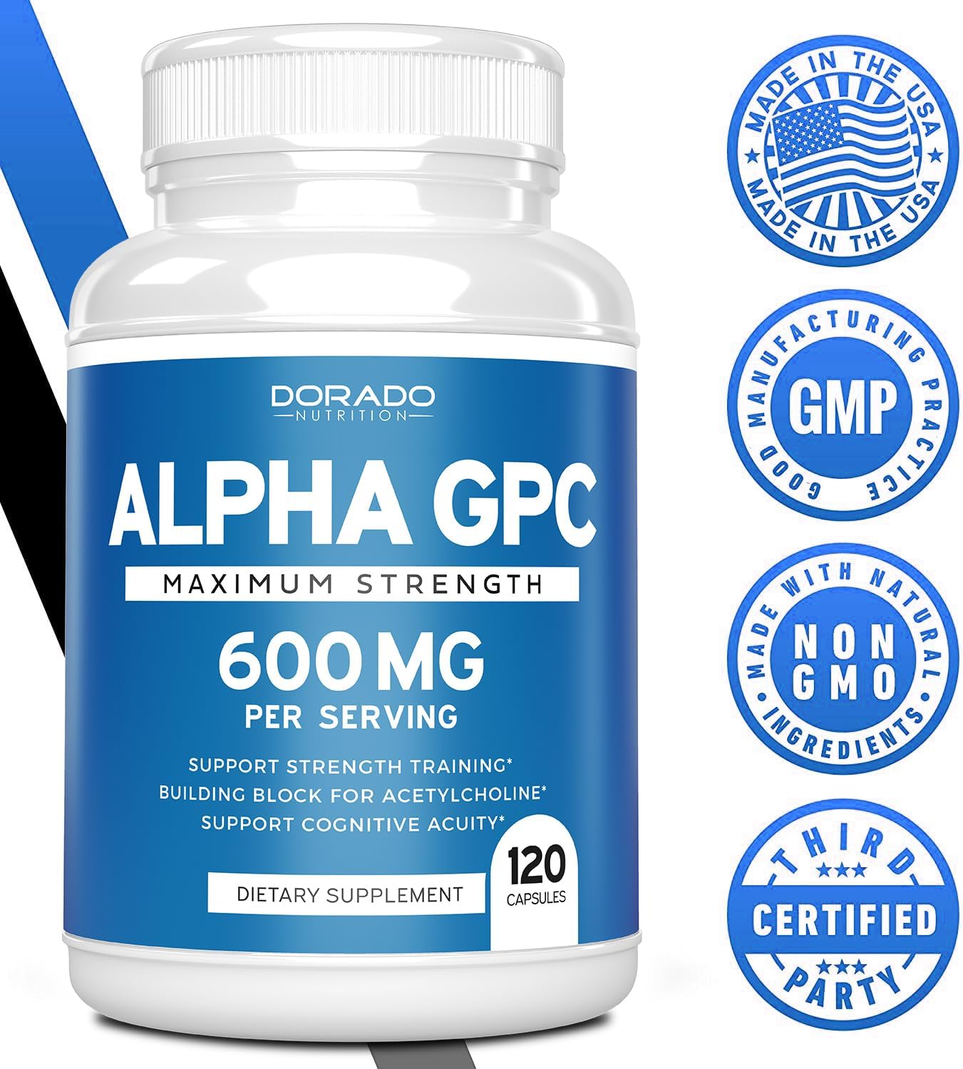 Alpha Gpc Choline Capsules - 120 Count, 600Mg Servings (Brain Support Aid That Supports Focus, Memory, Motivation, & Energy (Third Party Tested, Vegan Safe Made In The Usa) Brain Support Supplement : Health & Household