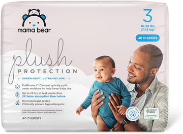 Mama Bear Plush Protection Diapers, Size 3, Assorted Print, 40 Count, White