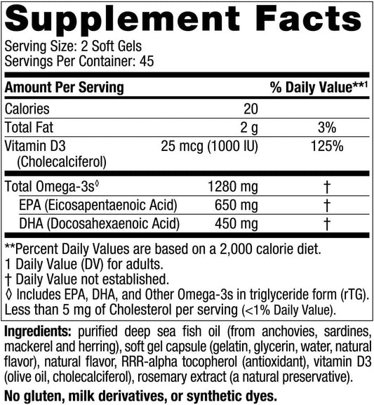 Nordic Naturals Ultimate Omega-D3, Lemon Flavor - 90 Soft Gels - 1280 mg Omega-3 + 1000 IU Vitamin D3 - Omega-3 Fish Oil - EPA & DHA - Promotes Brain, Heart, Joint, & Immune Health - 45 Servings