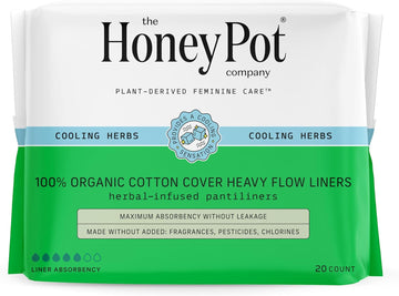 The Honey Pot Company - Herbal Panty Liners For Women - Heavy Liners W/Wings - Infused W/Essential Oils For Cooling Effect & Organic Cotton Cover - Feminine Care - Fsa & Hsa Eligible - 20Ct