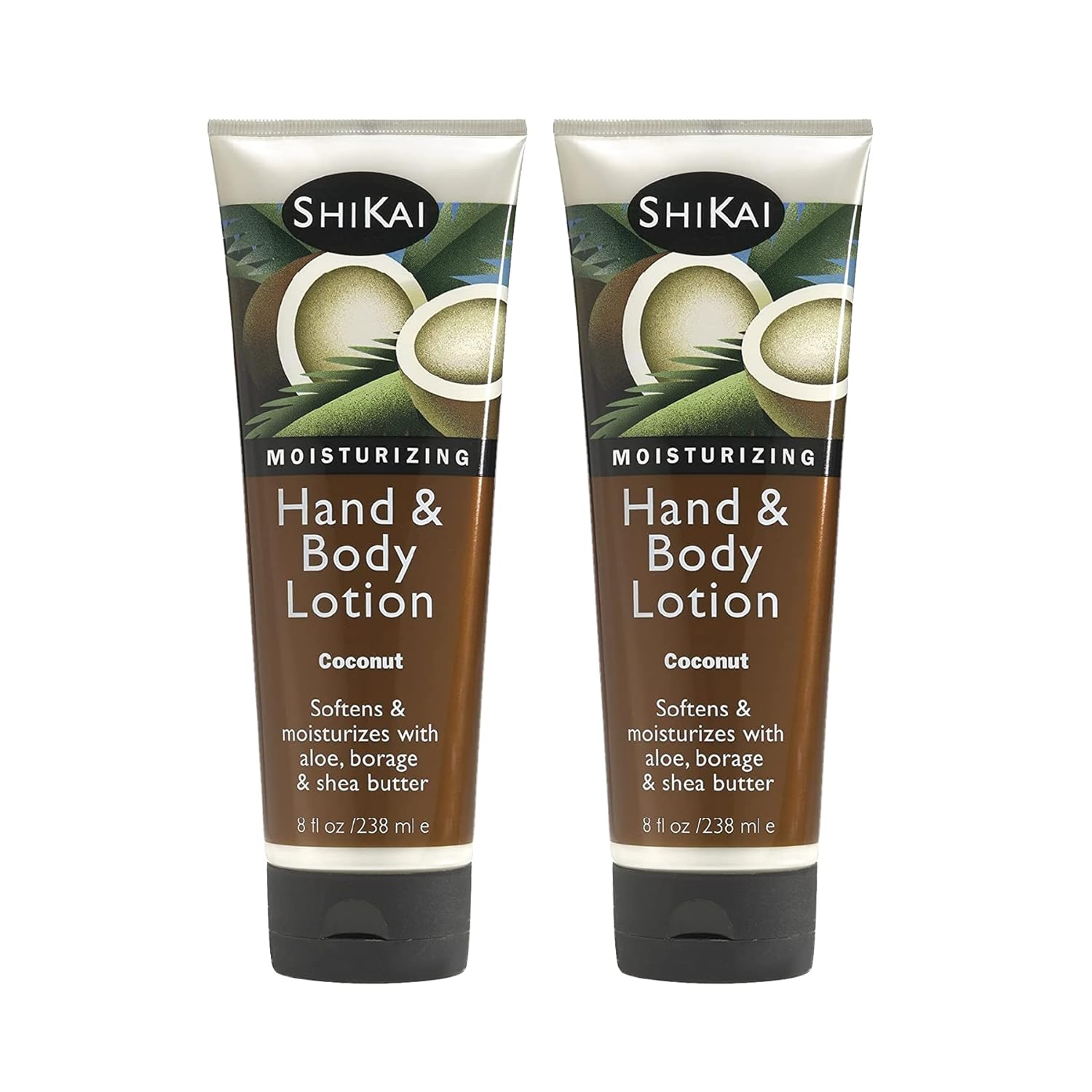 ShiKai Coconut Hand & Body Lotion (8oz, Pack of 2) | Daily Moisturizing Skincare for Dry and Cracked Hands | With Aloe Vera & Vitamin E