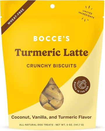 Bocce'S Bakery Oven Baked Turmeric Latte Treats For Dogs, Wheat-Free Everyday Dog Treats, Made With Real Ingredients, Baked In The Usa, All-Natural Biscuits, Coconut, Vanilla, & Turmeric, 5 Oz