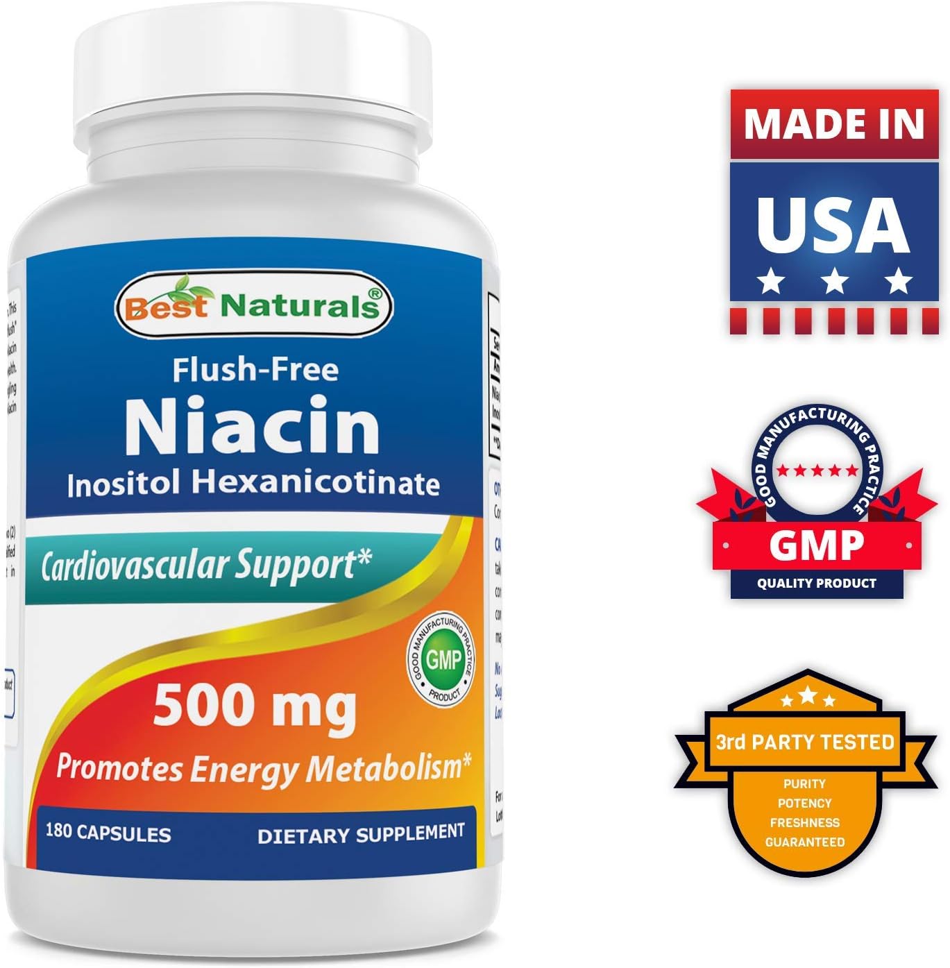 Best Naturals Flush-Free Niacin Inositol Hexanicotinate 500 mg 180 Capsules : Health & Household