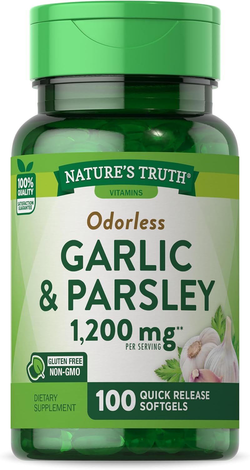 Nature'S Truth Odorless Garlic And Parsley | 1200Mg | 100 Softgel Capsules | Non-Gmo & Gluten Free Extract Supplement