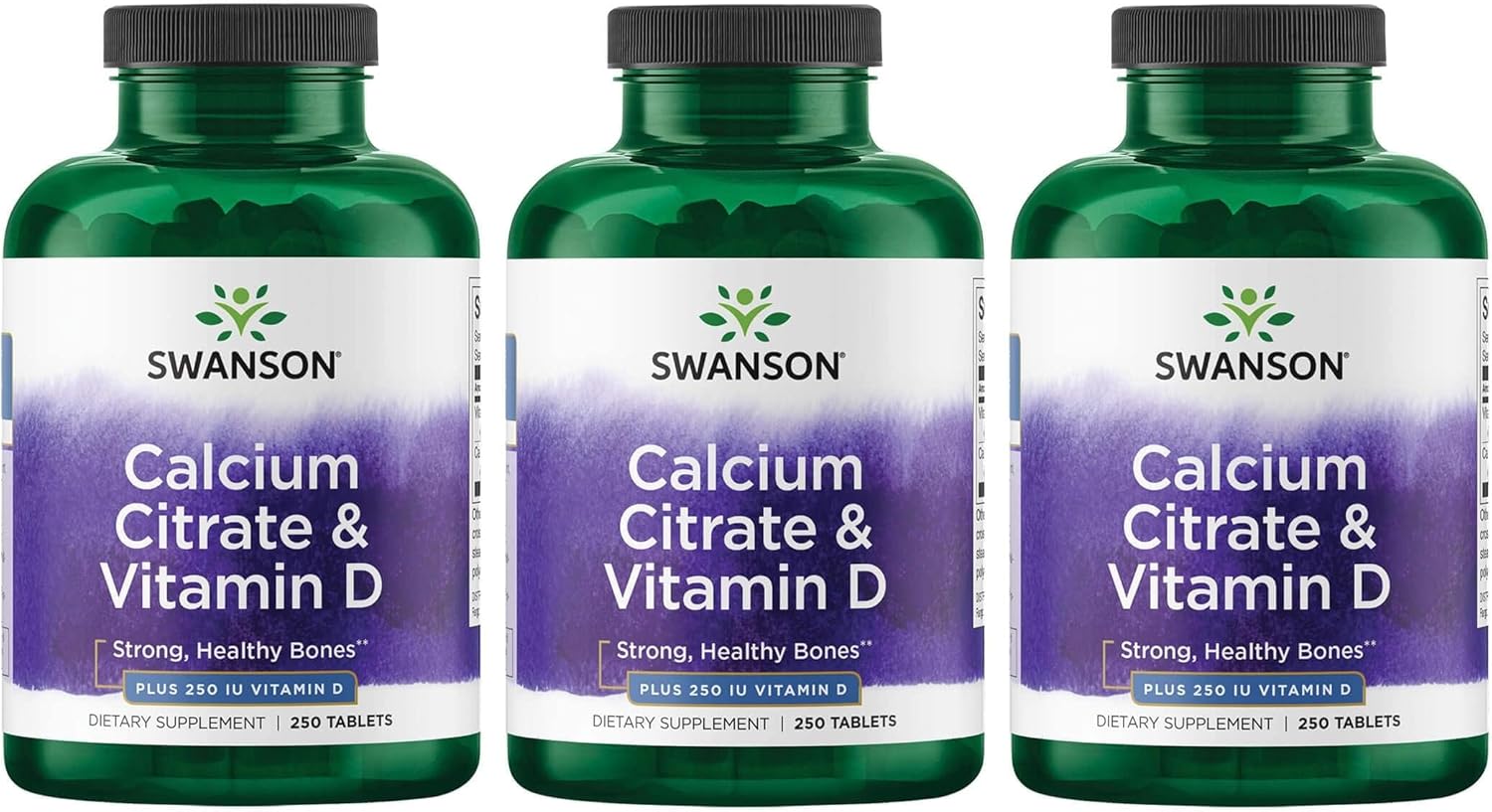 Swanson Calcium Citrate & Vitamin D3 250 Tabs 3 Pack