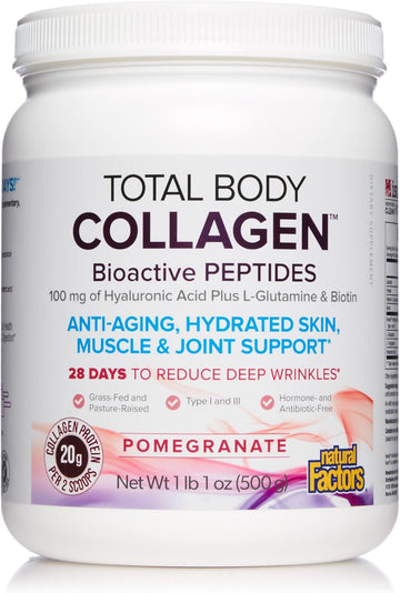 Natural Factors, Total Body Collagen, Bioactive Peptides Powder For Healthy Skin, Hair & Joints, Pomegranate, 1.S