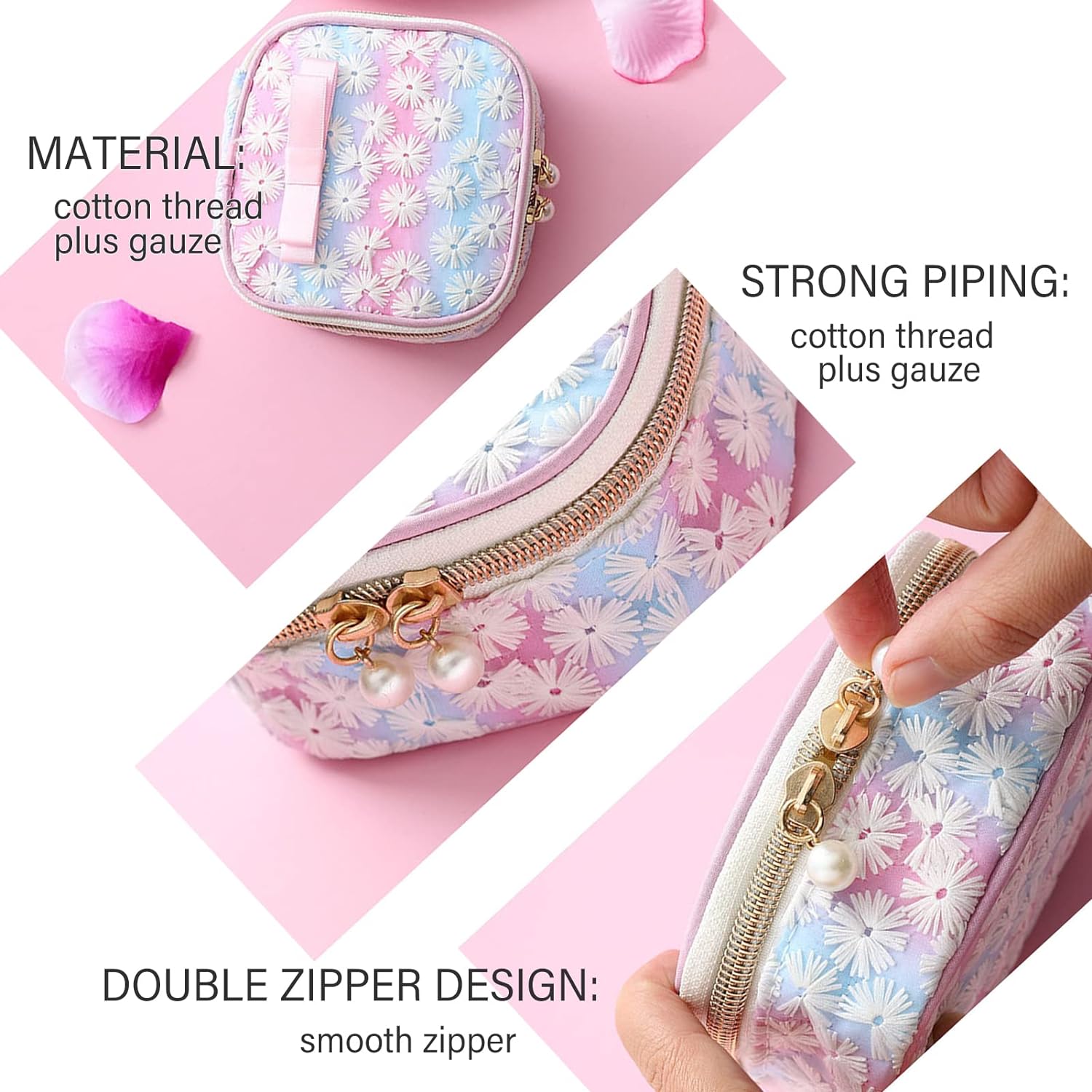 Sanitary Napkin Storage Bag,Portable Menstrual Cotton Pad Storage Holder,Travel Menstrual Period Sanitary Pouch Tampons Bag Suit for Lace Pearl Decoration Women's Personal Item Coin Purse, Makeup(2Pc) : Health & Household