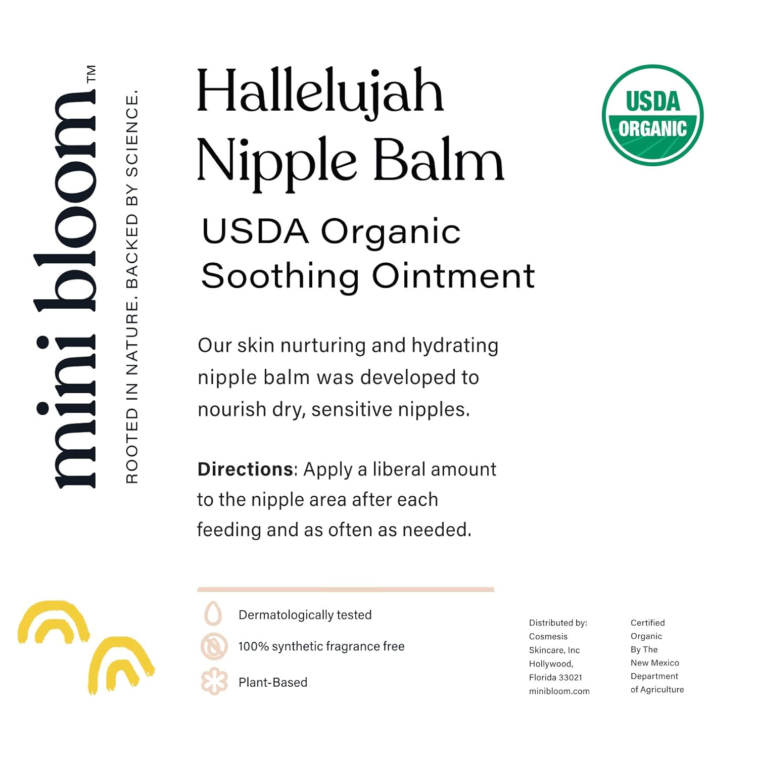 Mini Bloom Hallelujah Nipple Balm | USDA ORGANIC Soothing Ointment | Restores Dry, Cracked, Sensitive Nipples | Lanolin-Free, Made w/ Aloe, Calendula, Olive & Sunflower Seed Oils | 2 oz : Baby