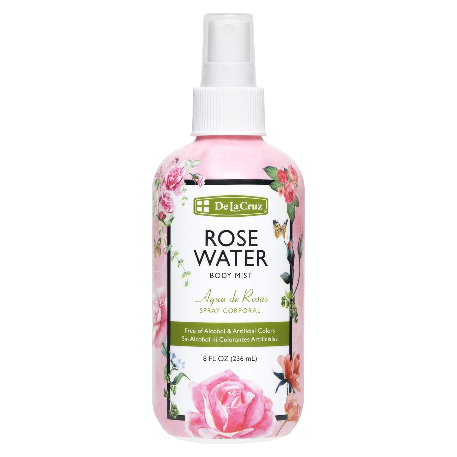 De La Cruz Rose Water Body Mist - Rosewater Spray For Face, Skin And Hair 8 Fl Oz (1 Bottles)