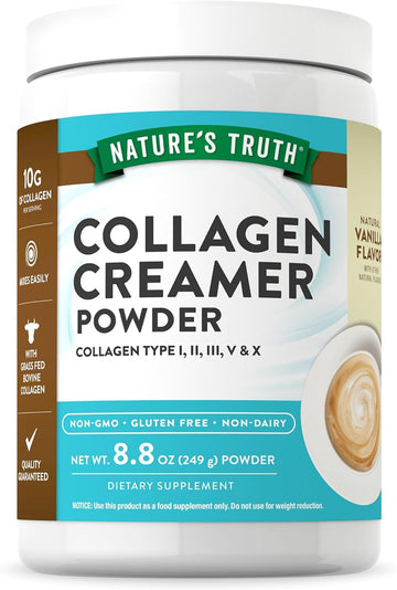 Nature'S Truth Collagen Creamer For Coffee | 8.8 Oz | Vanilla Flavor | Grass Fed Collagen Peptide Type I, Ii, Iii, V & X | Non-Gmo & Gluten Free Protein Powder Supplement