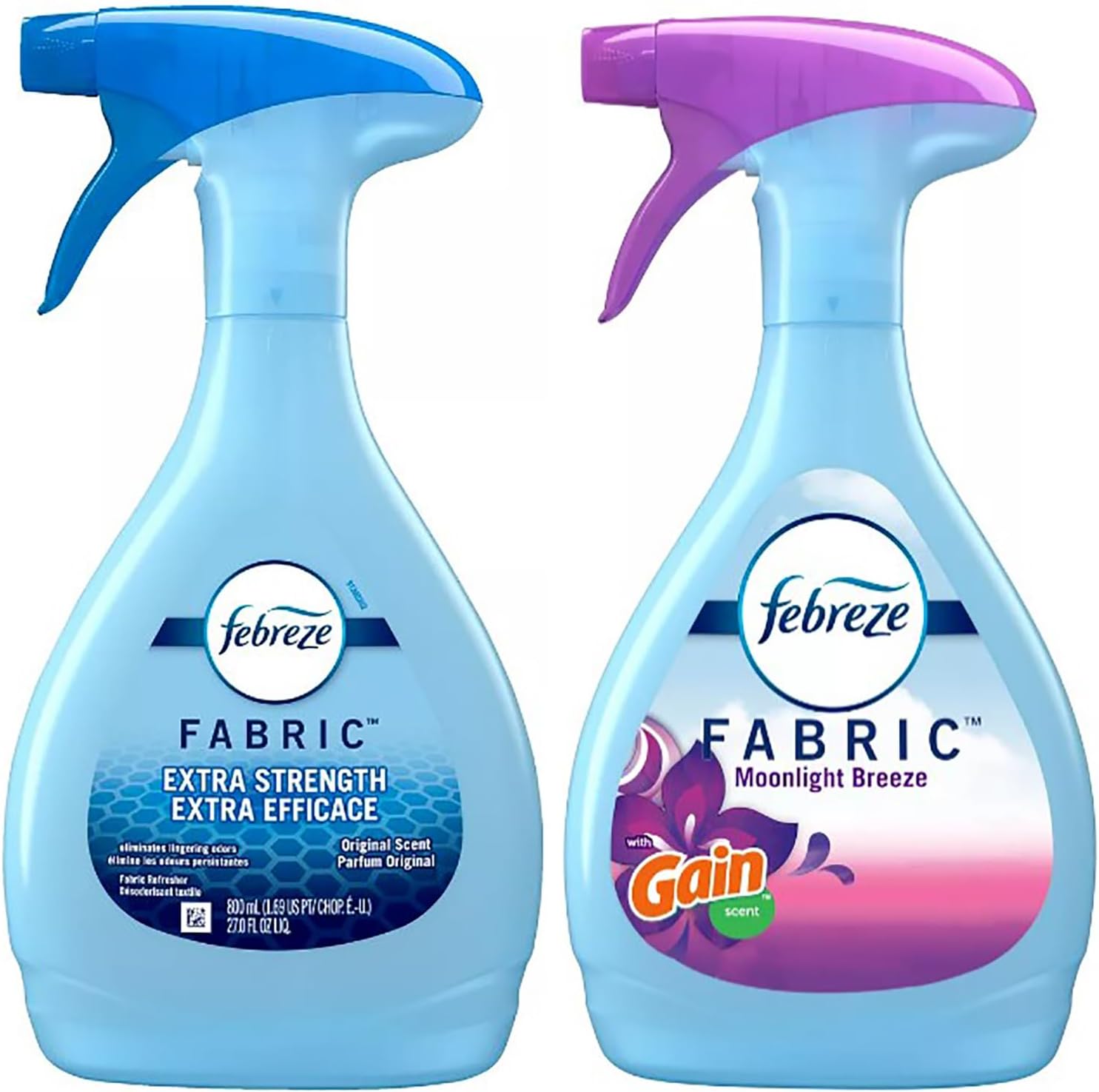 Febreze Fabric Refresher With Gain Combo Pack, Odor Eliminator Spray, For Couches and Upholstery, Original Gain and Moonlight Gain Scents, 27 Oz Each + Bonus Zompo-Z Tissue Packet : Health & Household