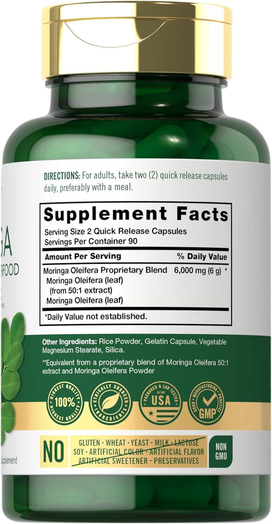 Carlyle Moringa Oleifera | 180 Capsules | Non-Gmo And Gluten Free Supplement | Complete Green Superfood | From Moringa Leaf Powder