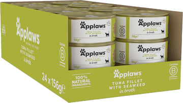 Applaws 100% Natural Wet Cat Food, Tuna Fillet and Seaweed in 156 g Tin (Pack of 24)?2009CE-A