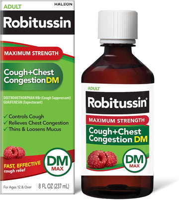 Robitussin Maximum Strength Elderberry Cough Plus Chest Congestion Dm, Cough Suppressant For Adults, Providing Liquid Cough And Chest Congestion Relief - 8 Fl Oz