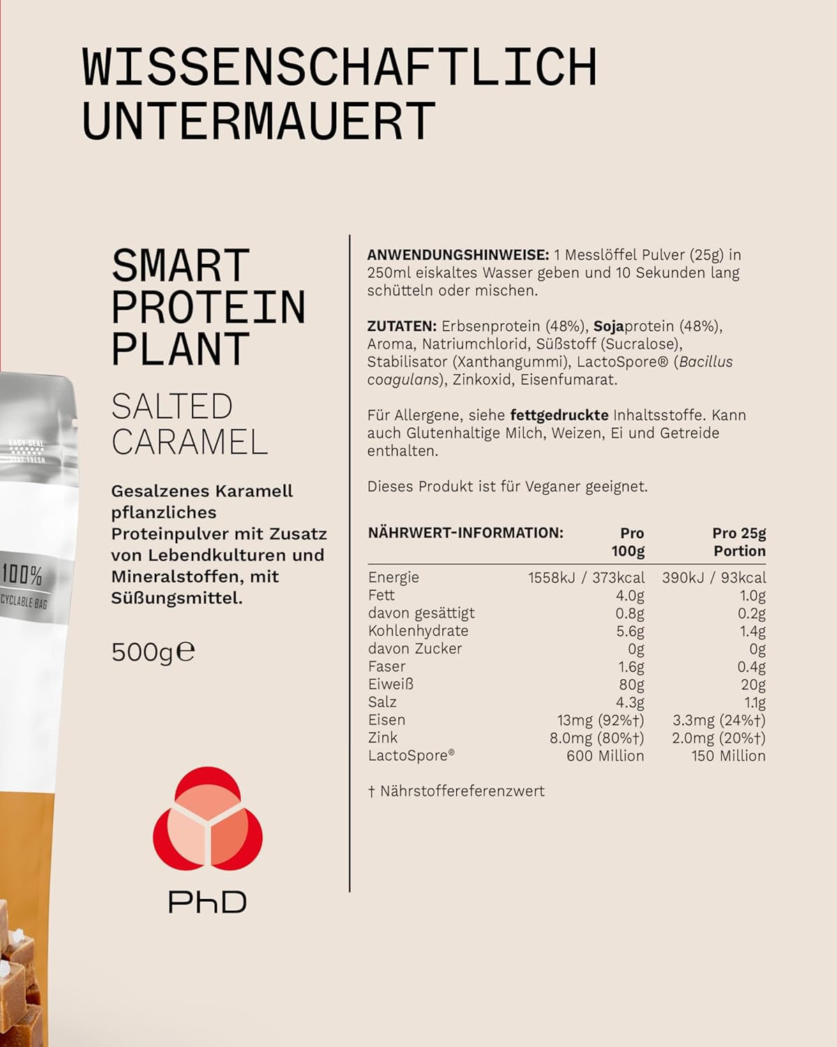 Phd Smart Plant, high Protein Vegan Shake, Ideal for Shakes, Baking and Deserts, Salted Caramel,500g : Amazon.co.uk: Health & Personal Care