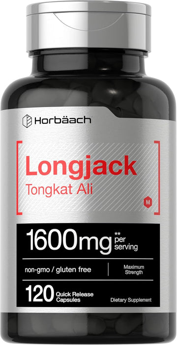 Horbäach - Longjack Tongkat Ali 1600 Mg | 120 Capsules | Longifolia Root Extract Powder | Maximum Strength Formula | Non-Gmo, Gluten Free