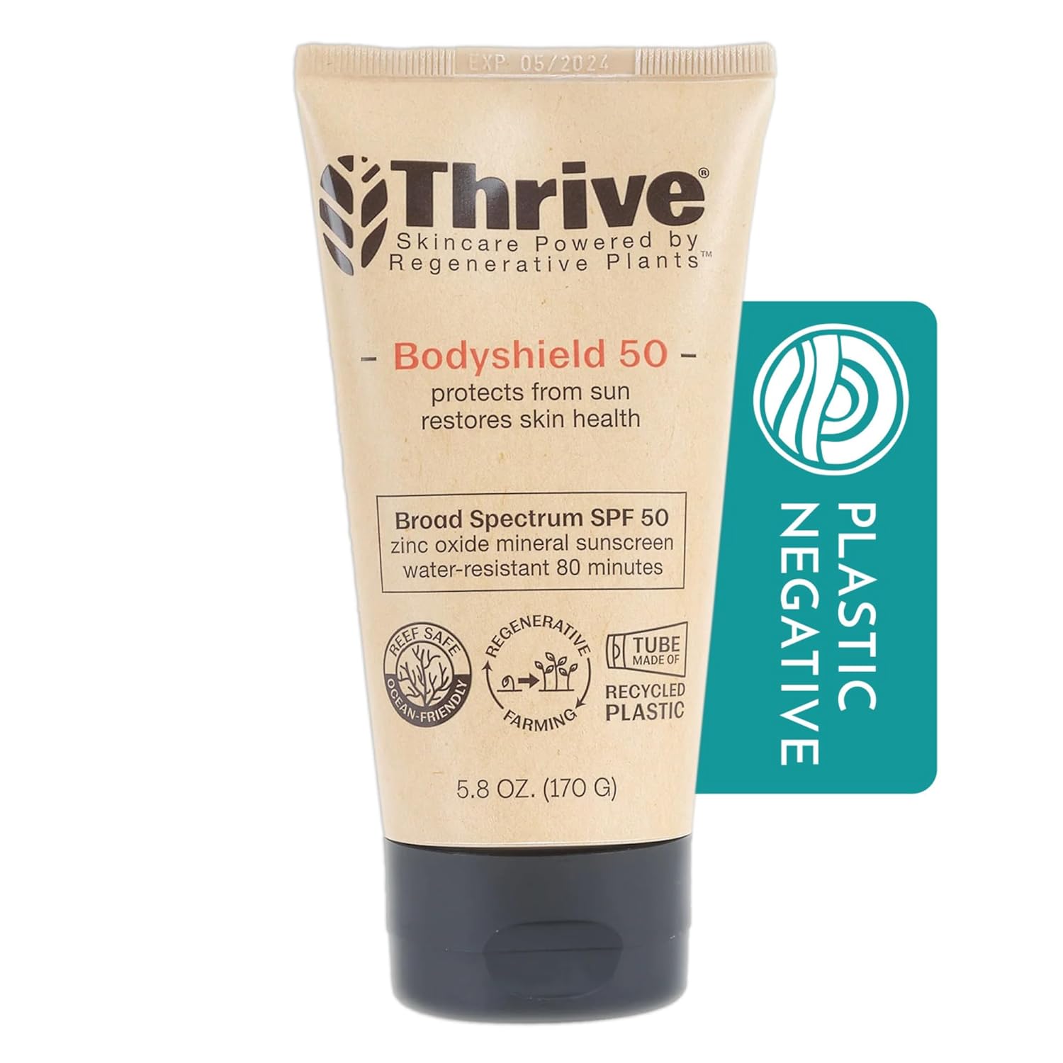 Thrive Natural Care Body Mineral Sunscreen SPF50 - Water Resistant Reef Safe Sunscreen with Broad Spectrum Clear Zinc Oxide Sun Block - Vegan, 5.8 Oz (Pack of 1)