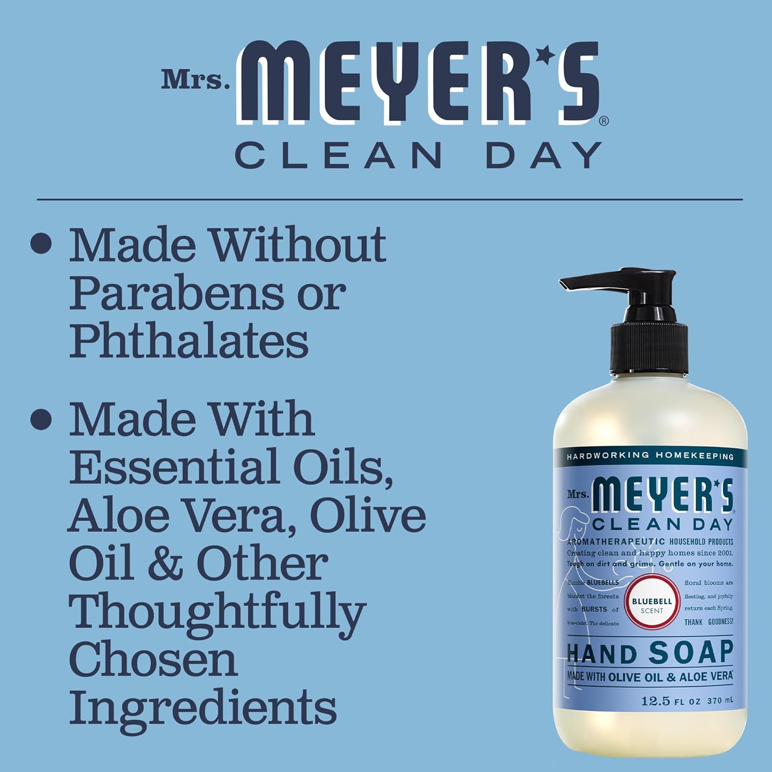 MRS. MEYER'S CLEAN DAY Hand Soap, Made with Essential Oils, Biodegradable Formula, Bluebell, 12.5 fl. oz : Beauty & Personal Care