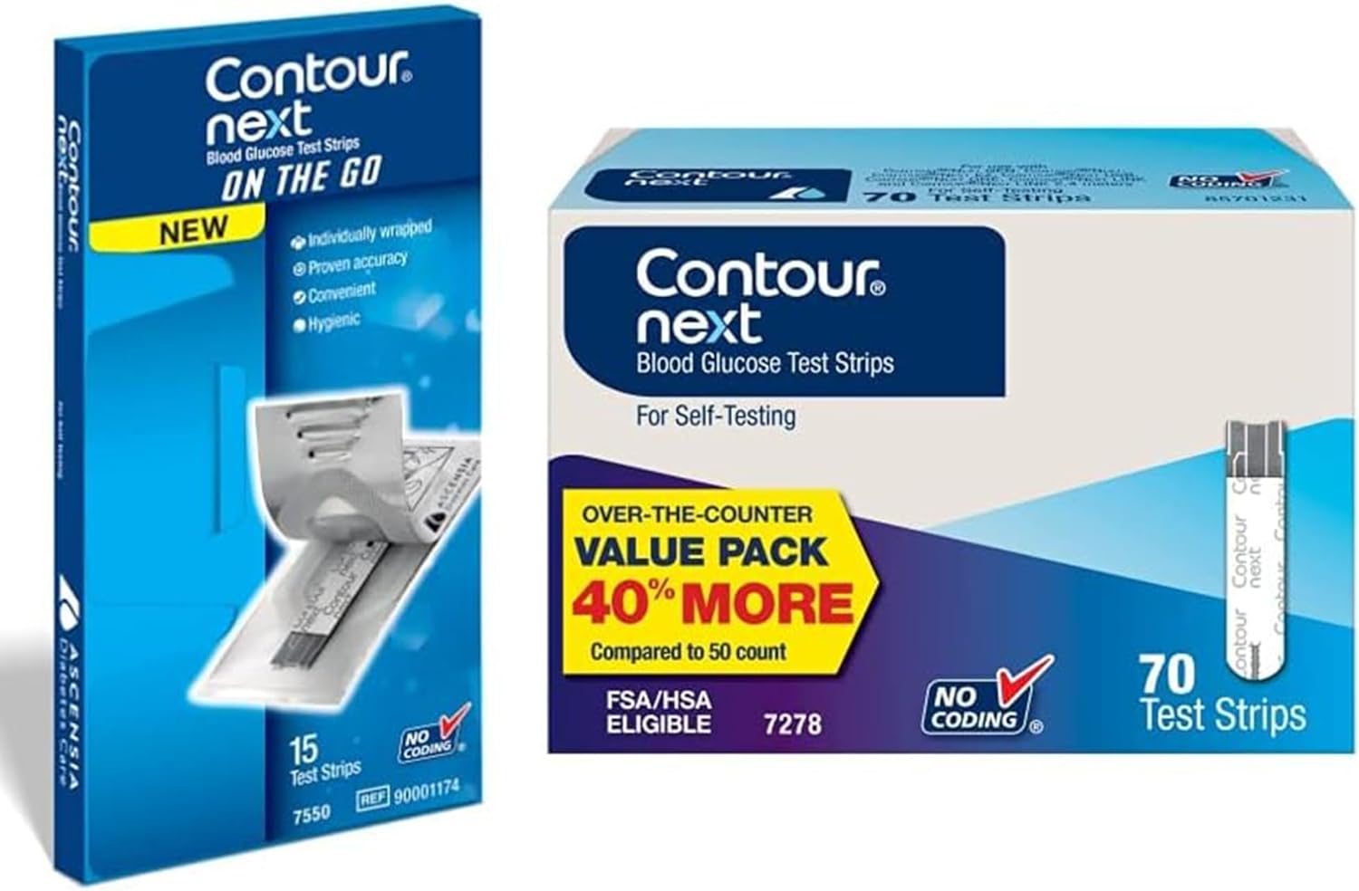 Contour Next Blood Glucose Test Strips For Diabetes, 70 Count & On-The-Go 15 Count (85 Total Strips)