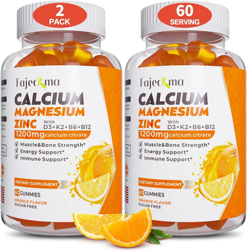 Calcium Magnesium Zinc Gummies For Adult: 1200Mg Calcium Citrate With Vitamin D3 K3 - Natural Organic Sugar Free High Absorption Supplement For Women Men Kids(120Count)