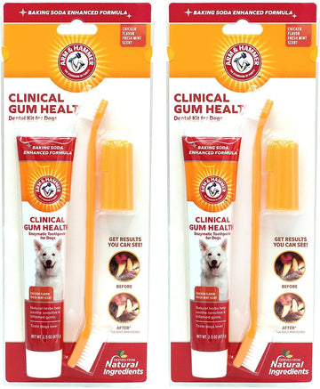 Arm & Hammer for Pets Clinical Care Dental Gum Health Kit for Dogs | Contains Toothpaste, Toothbrush & Fingerbrush | Soothes Inflamed Gums, 3-Piece Kit, Chicken Flavor - 2 Pack