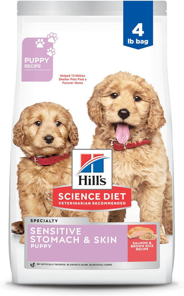 Hill'S Science Diet Sensitive Stomach & Skin, Puppy, Stomach & Skin Sensitivity Support, Dry Dog Food, Salmon & Brown Rice, 4 Lb Bag