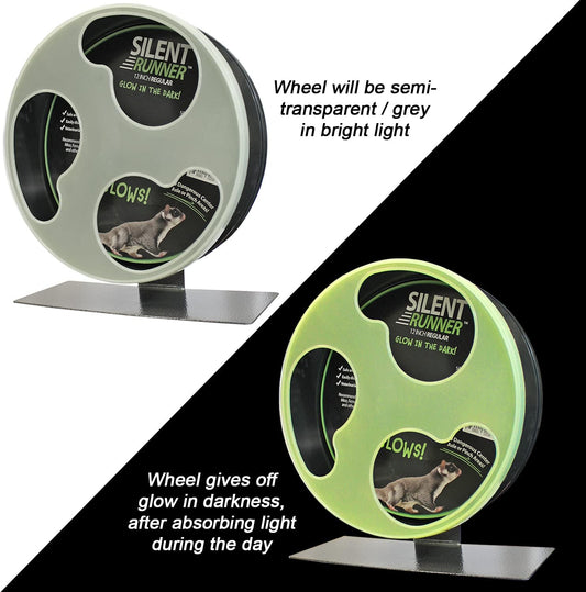 Silent Runner Glow Wheel - 12" Regular - Exercise Wheel + Cage Attachment - Silent, Fast, Durable Exercise Wheel - Sugar Gliders, Hamsters, Female Rats, Mice & Small Pets