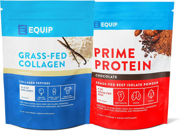 Equip Foods Collagen Powder Vanilla & Prime Protein Powder Chocolate