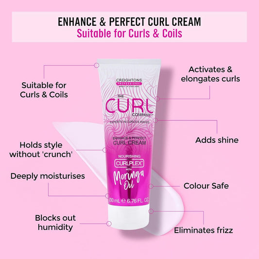 The Curl Company Enhance & Perfect Curl Cream (50Ml Travel Size Mini) - Activates & Elongates Curls, Adds Shine To Hair, Professionally Formulated With Nourishing Moringa Oil, Cruelty Free